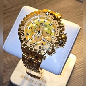 Invicta Reserve Sea Hunter 57mm Gold MOP Swiss Rhonda Chronograph Watch